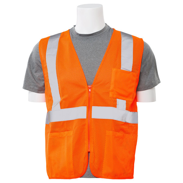Erb Safety Safety Vest, Economy, Pockets, Mesh, Class 2, S363P, Hi-Viz Orange, XS 61656